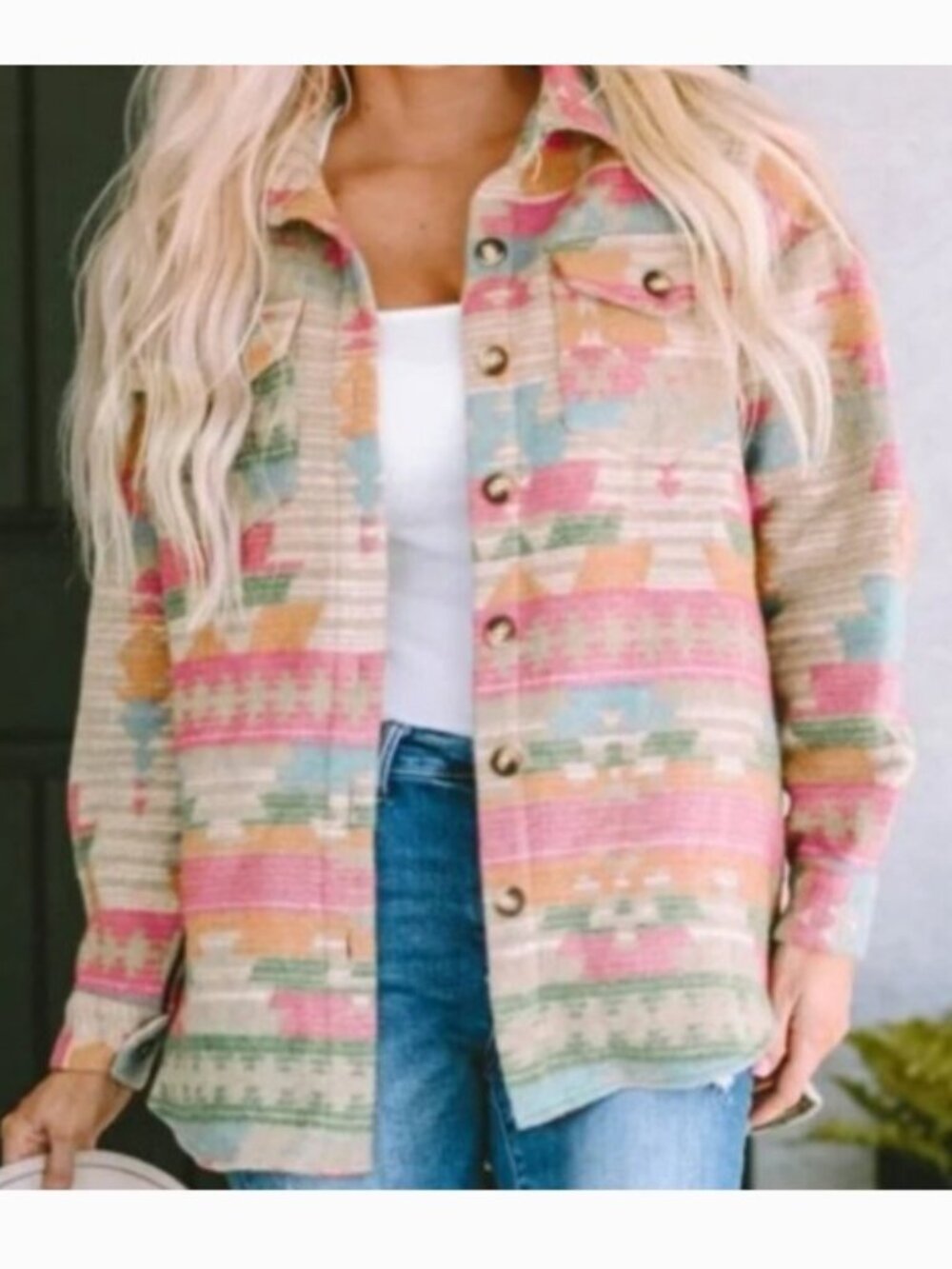 Pastel Aztec Utility Shacket - Multicolor